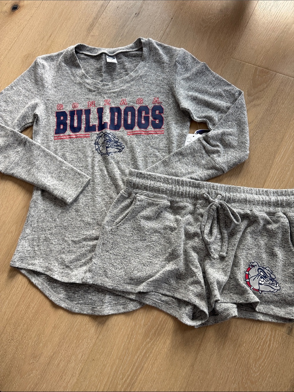 Women's Grey Long-Sleeve Pajama Top & Shorts Set